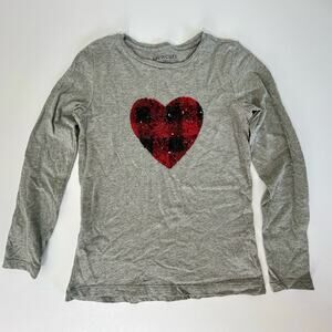 J Crew Crewcuts Sequin Heart Shirt Girls Large Long Sleeve Valentines Sparkle